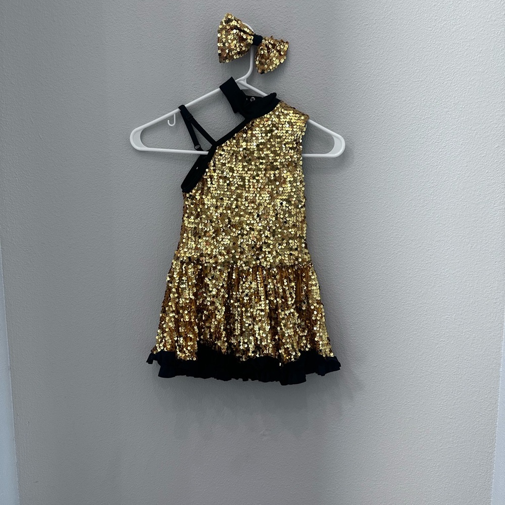 Weissman Gold Sequin Dance Costume with Bow